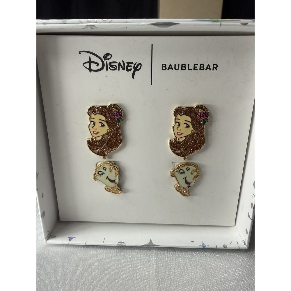 BNIB Disney x Baublebar Princess Belle and Chip Stud Earrings Beauty & The Beast